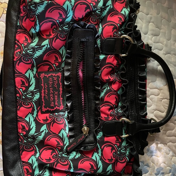 Betsey Johnson Black and cherry Patterned Tote - Picture 1 of 6